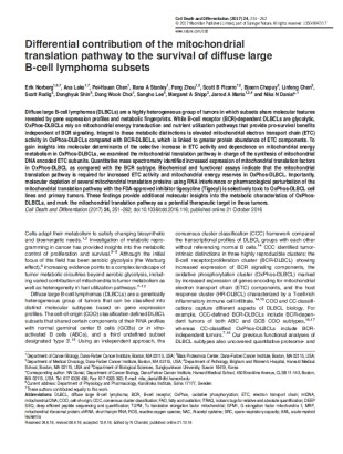 Differential contribution of the mitochondrial translation pathway to the survival of diffuse large B-cell lymphoma subsets.